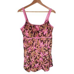 It Figures Swim Dress Womens 24 Pink One Piece Swimsuit Floral Beachy QVC